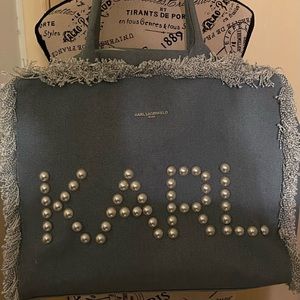 Karl Lagerfeld Margot Faux Pearl Denim Tote Handbag